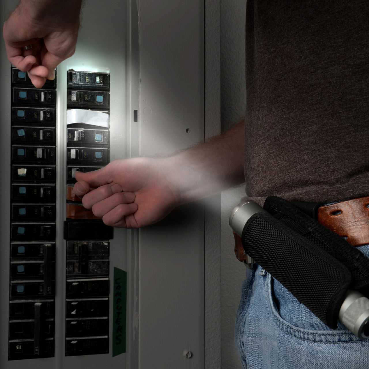 Lite Holster Stretch™ Flashlight Holster, in use on belt