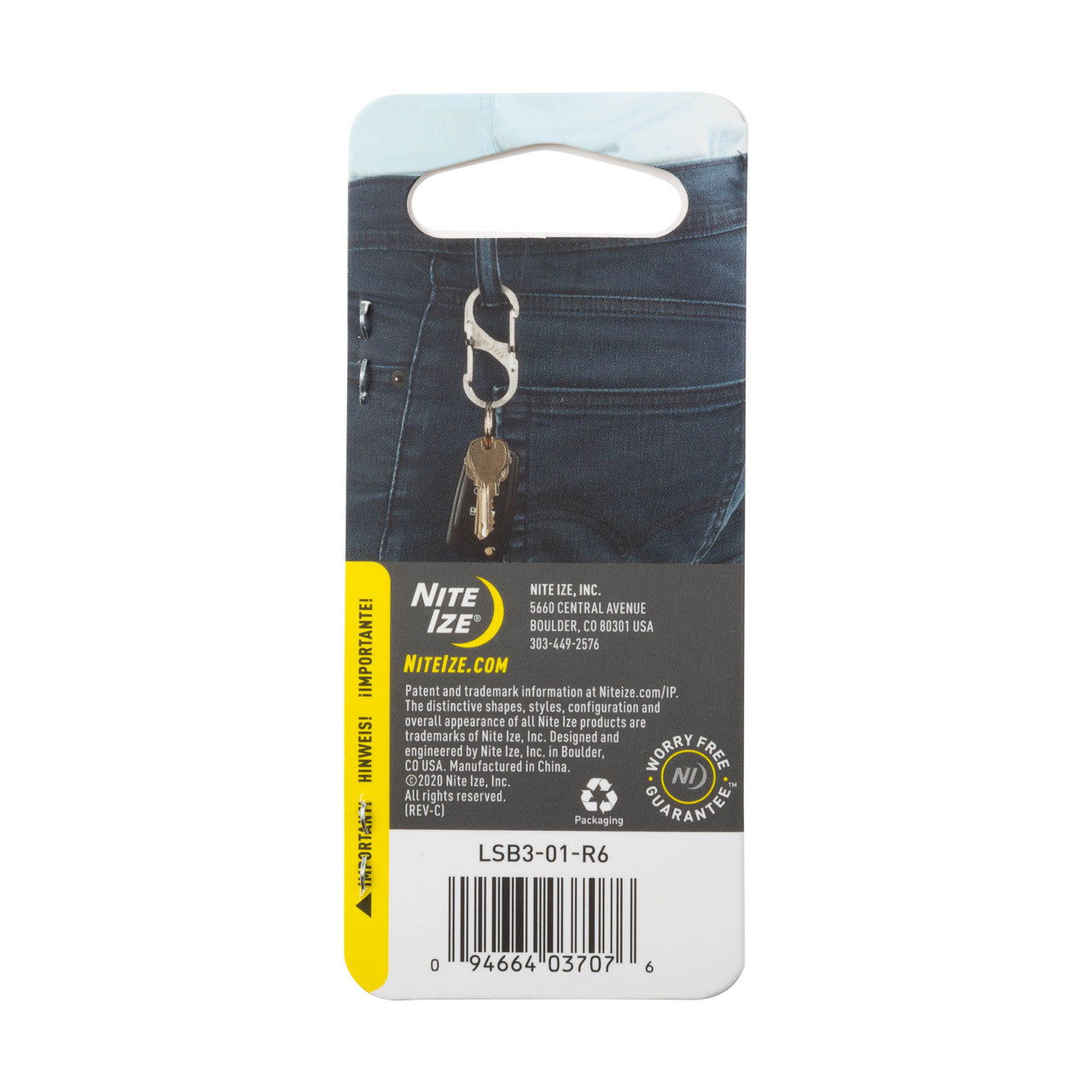 S-Biner® SlideLock® Stainless Steel #3, packaged - back