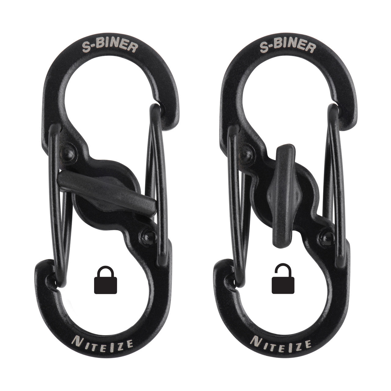 S-Biner® MicroLock® Stainless Steel, showing locked and unlocked position