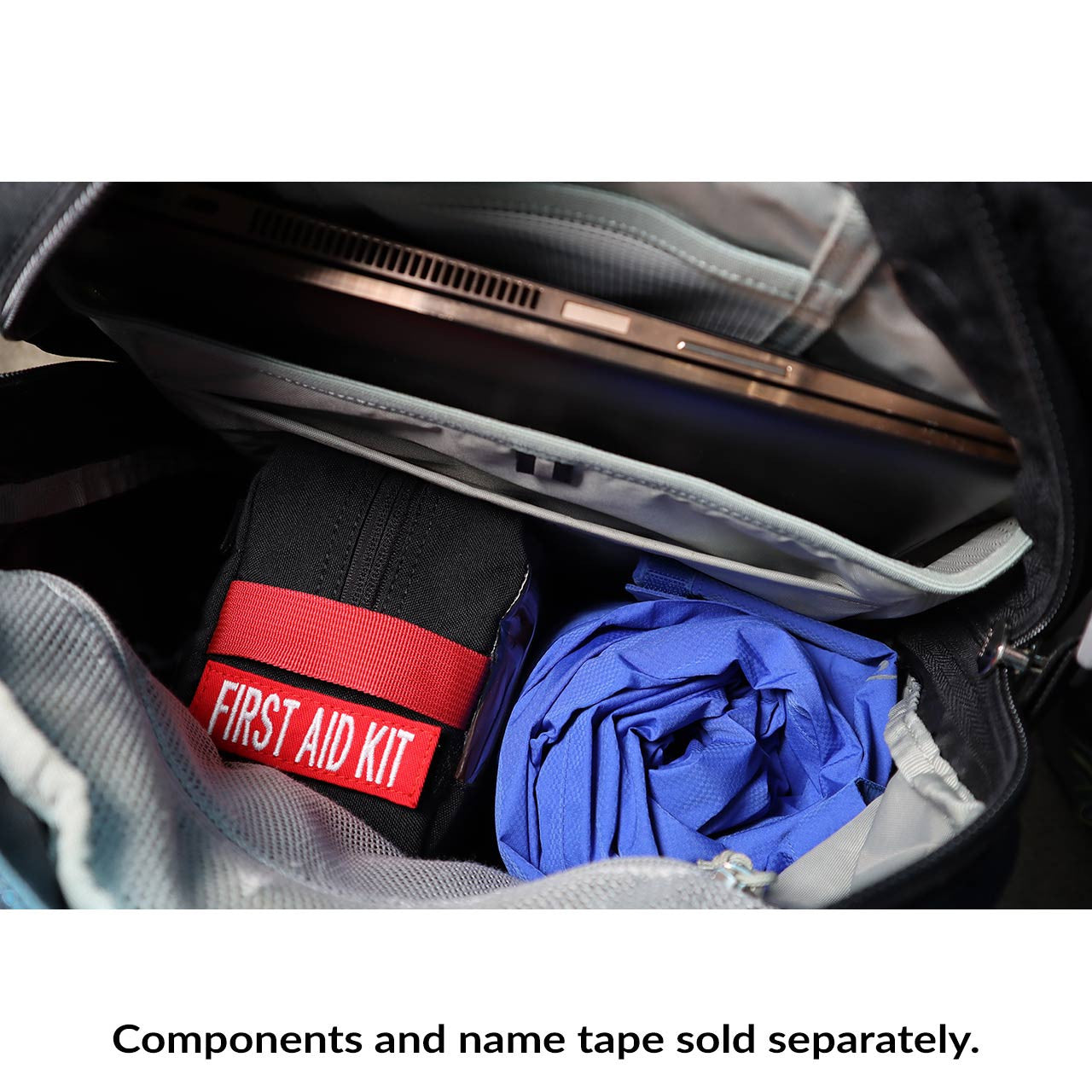 MED Module, example in use with medical components and FIRST AID KIT name tape