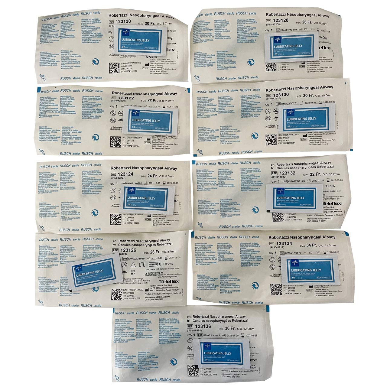 Rusch® Latex-Free Robertazzi Nasopharyngeal Airway w/ Lube, all sizes packaged