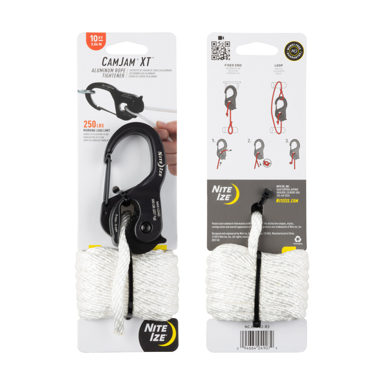 CamJam® XT™ Aluminum Rope Tightener, Reg with rope - packaged