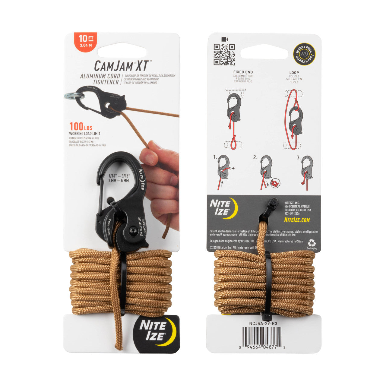 CamJam® XT™ Aluminum Rope Tightener, Reg with paracord - packaged