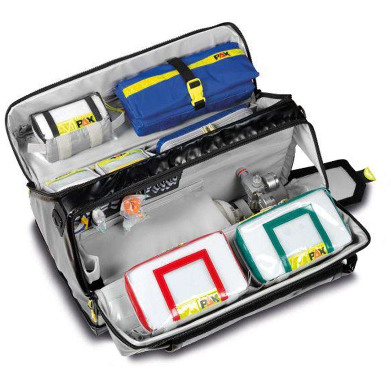 PAX Rescue Bag, horizontal open position, displaying fitment of supplies.