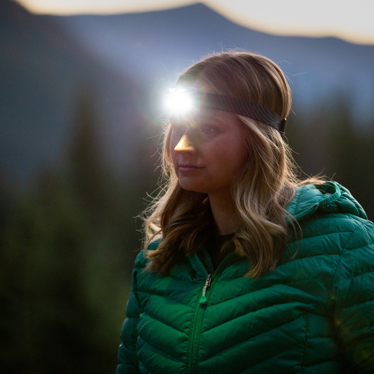 Radiant® RH2™ PowerSwitch™ Rechargeable Headlamp, on head in use