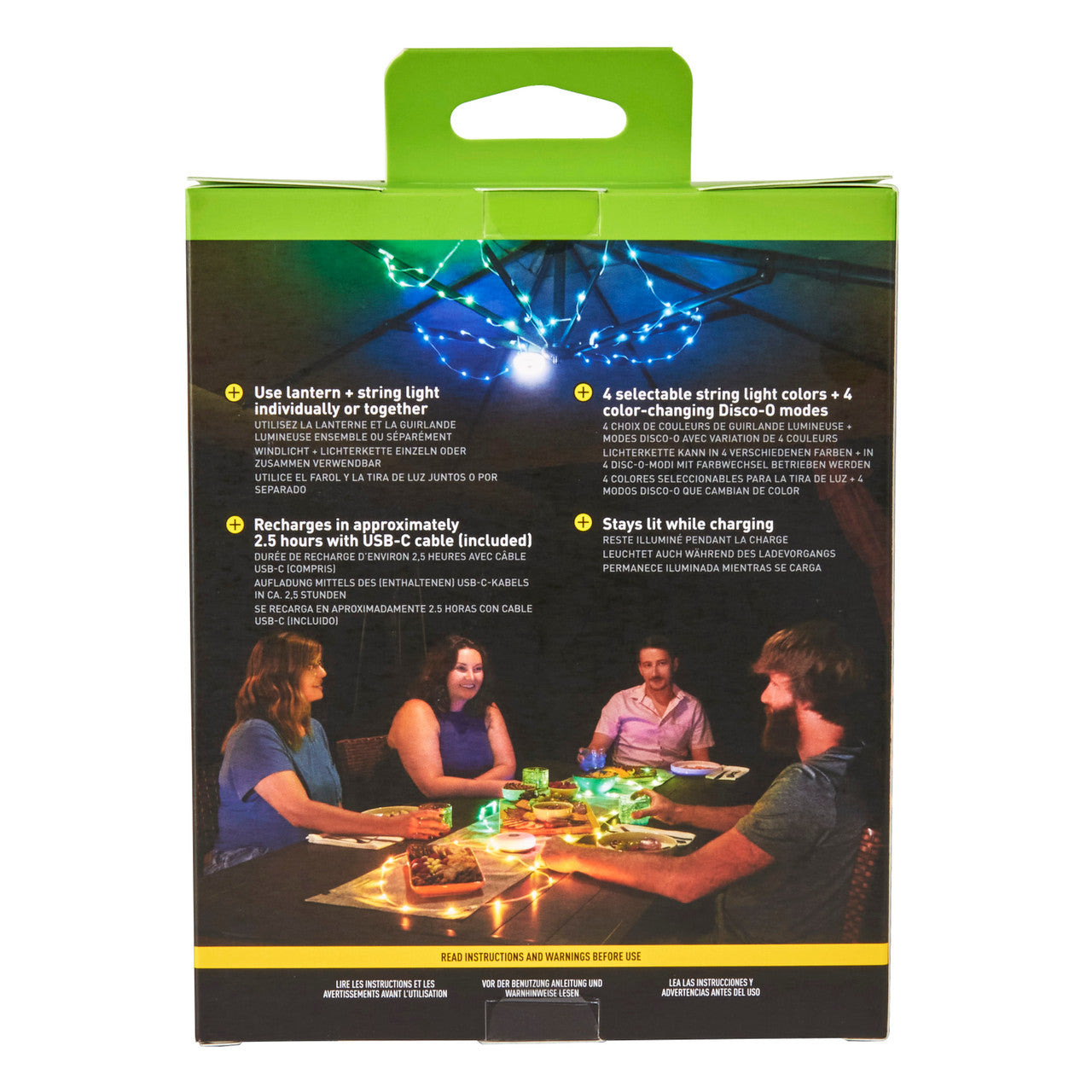 Radiant® StarLit™ Rechargeable Lantern + String Light, back packaged