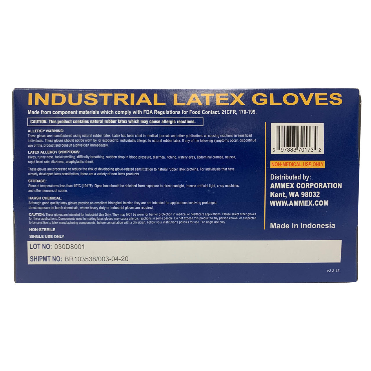 Latex Powder Free Industrial Gloves, Large - 100/BOX
