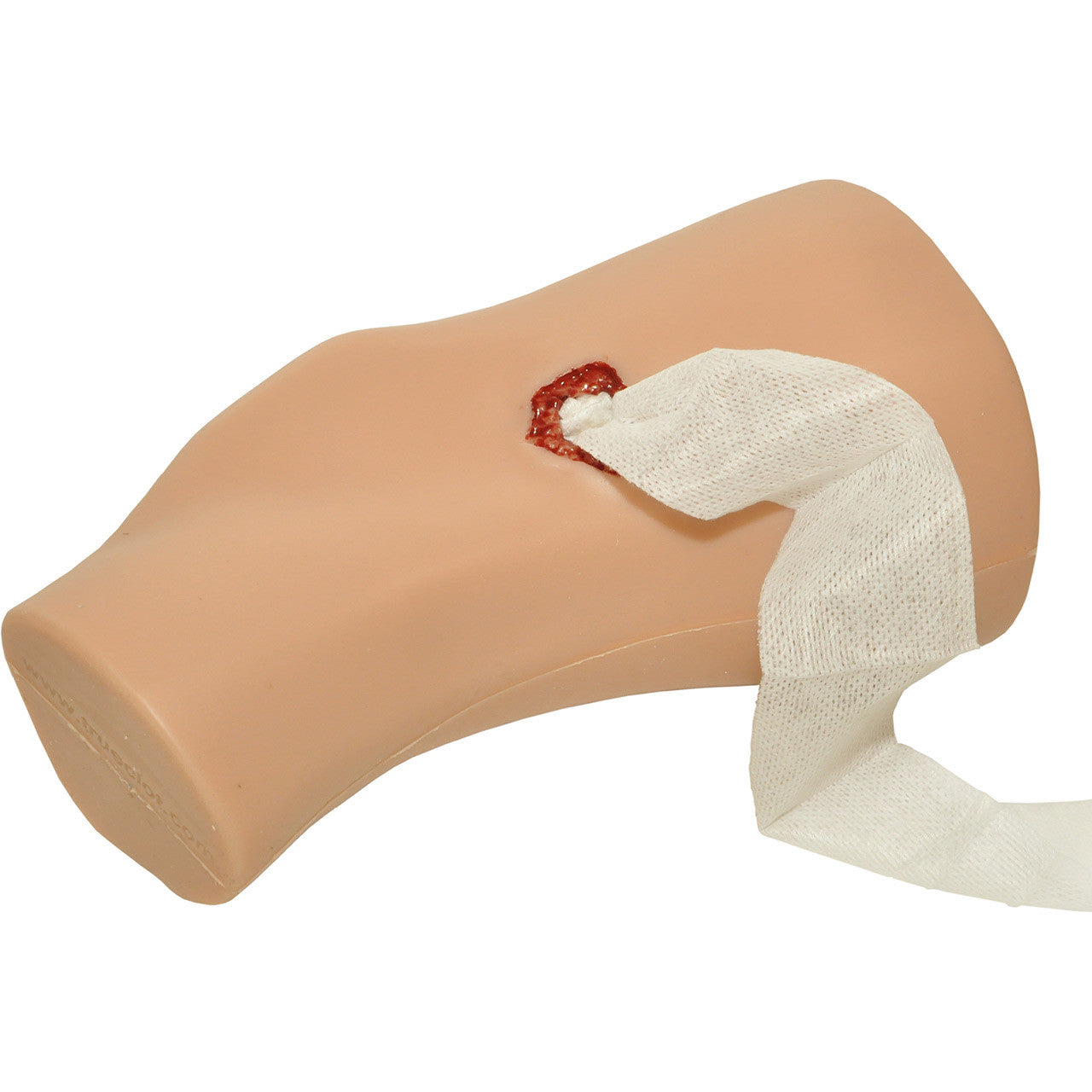 Light Tone PCT3 Leg Trainer by TrueClot with gauze stuffed in gunshot wound