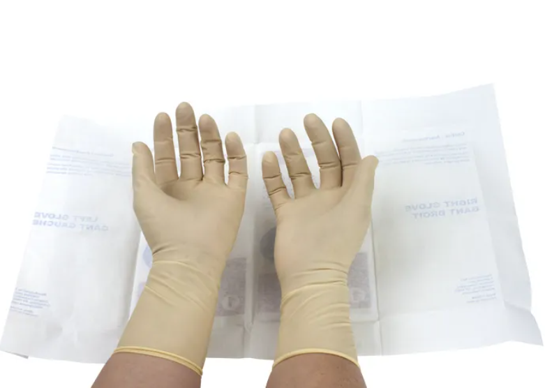 Powder-Free Latex Surgical Gloves on both hands
