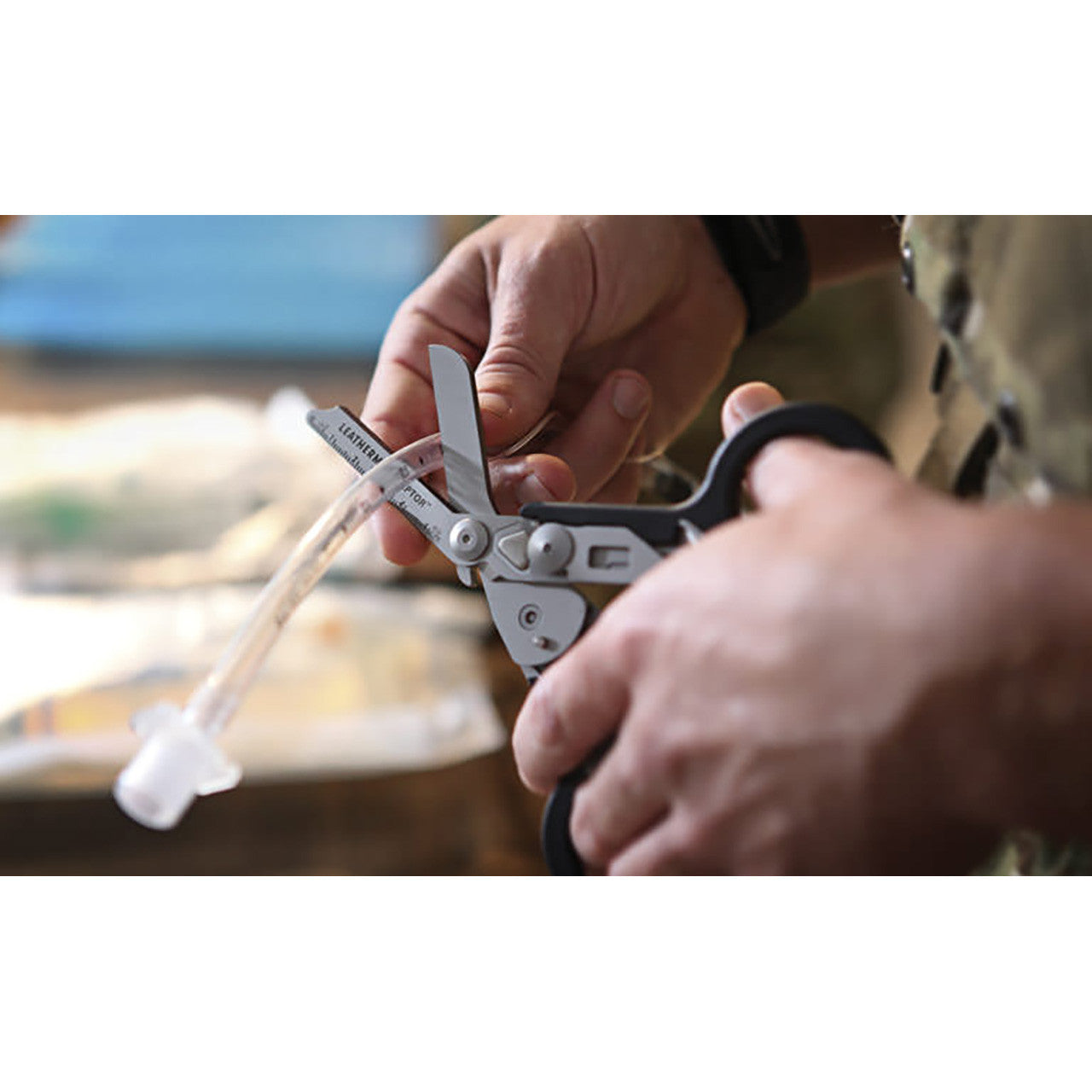 Leatherman RAPTOR Emergency Medical Tool cutting surgical tubing