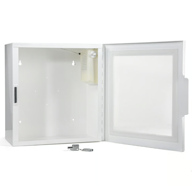 Heartsine Wall Mounted Cabinet w/ Alarm, Opened