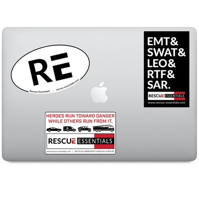 Rescue Essentials stickers on laptop