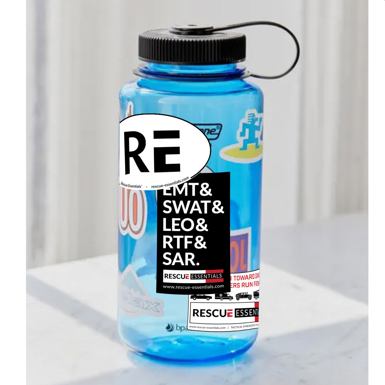 Rescue Essentials stickers on water bottle