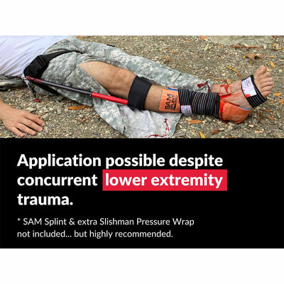 Slishman Traction Splint Compact (STS-C) by rescue essentials can be applied current with lower extremity trauma