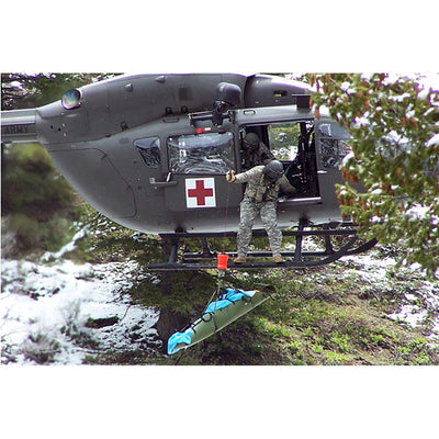 Sked Basic Rescue System - O.D. Green, patient packaging with helicopter