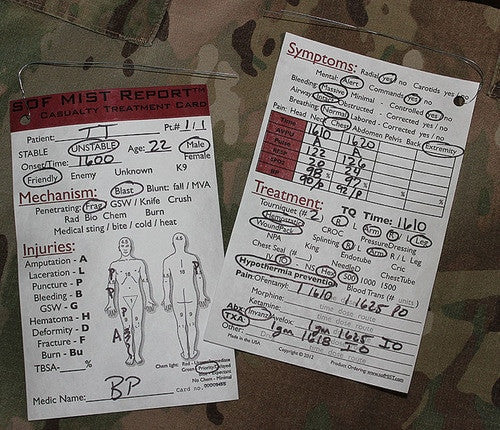 SOF MIST™ Casualty Treatment Card, filled out