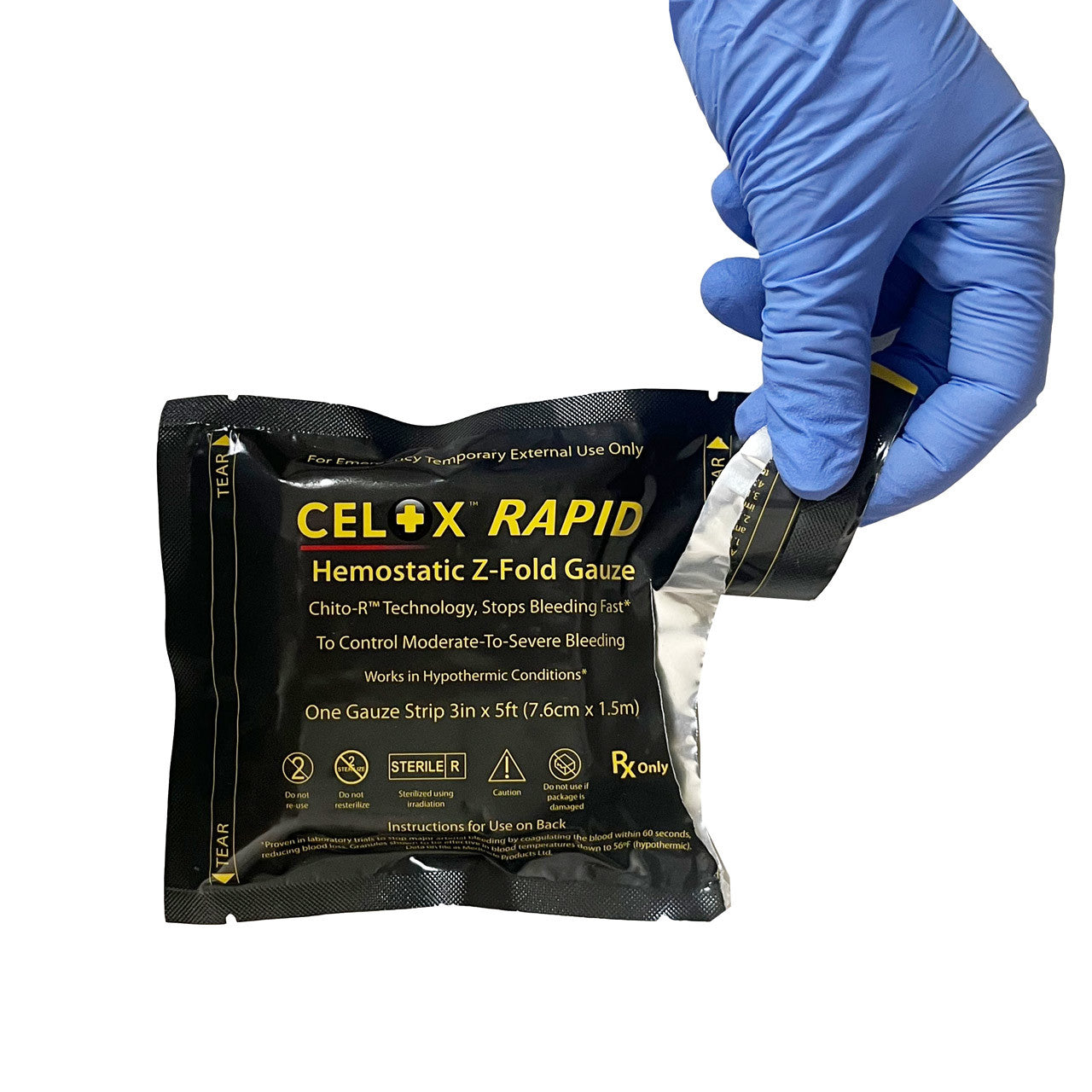 Celox Rapid Gauze, being opened 