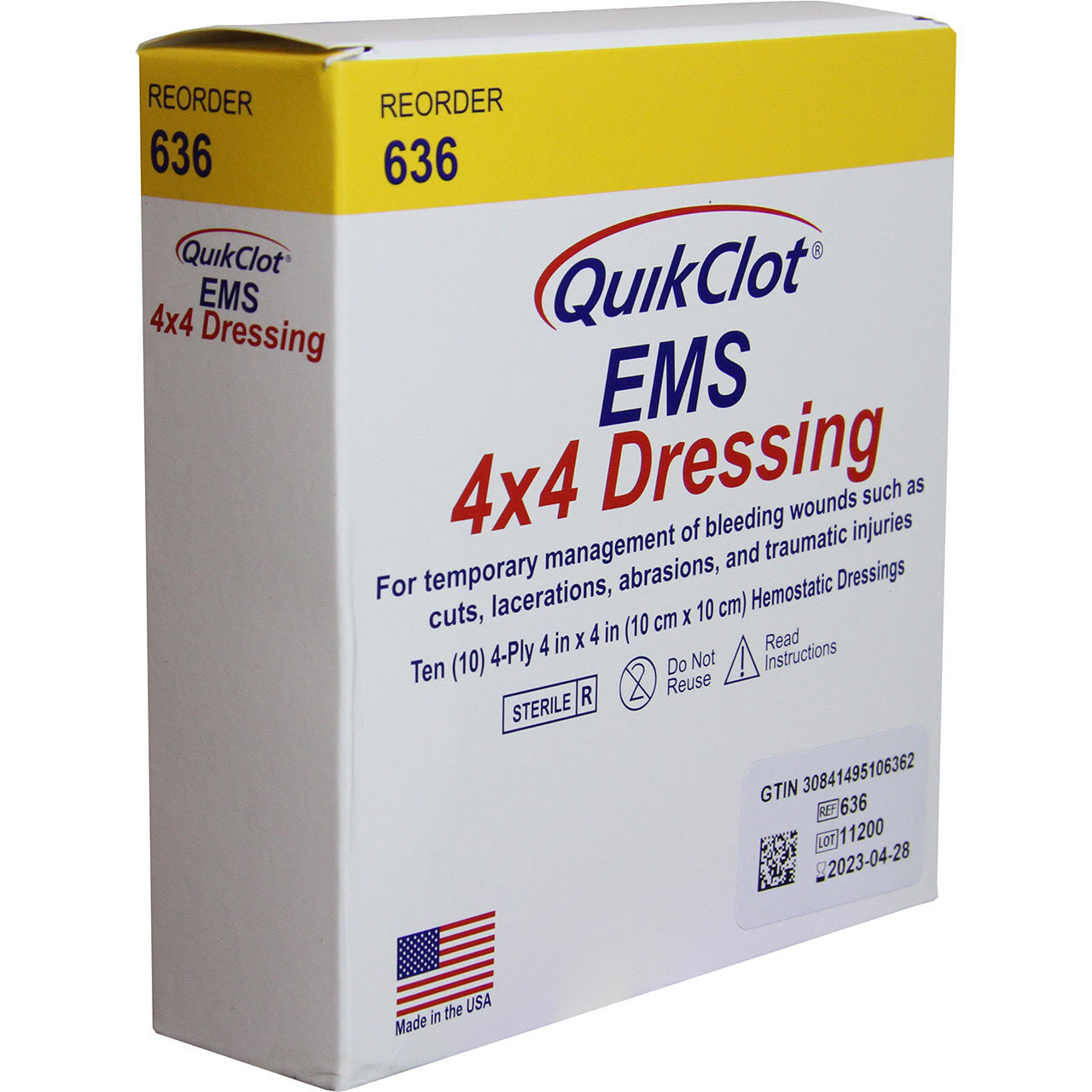 QuikClot EMS 4 x 4 Dressing, in box