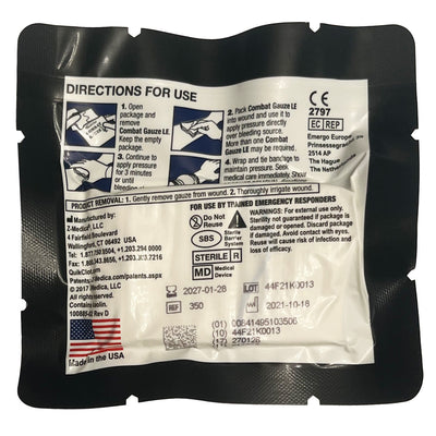QuikClot EMS Starter Pack, dressing, combat gauze back