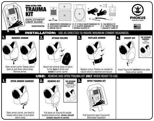 Deployment Trauma Kit II with External Pill Pouch by Phokus Research insert instruction guide