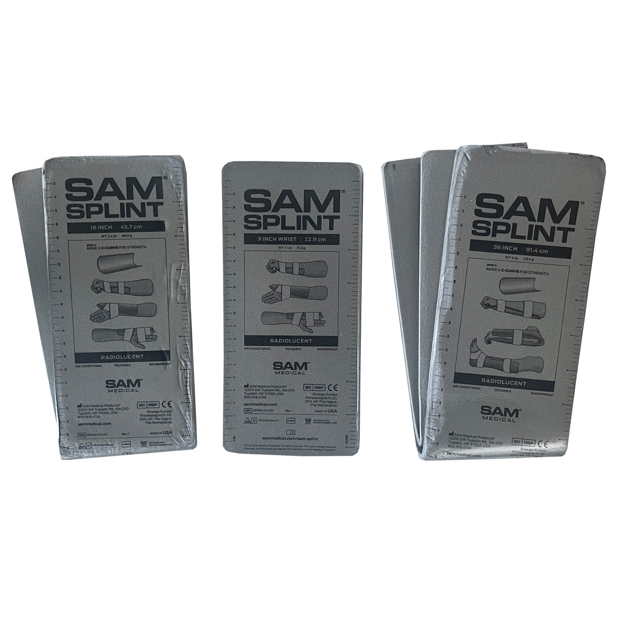 SAM Splint Variety Combo Pack (36", 18" and 9" Orange/Blue, Charcoal Gray Spints)