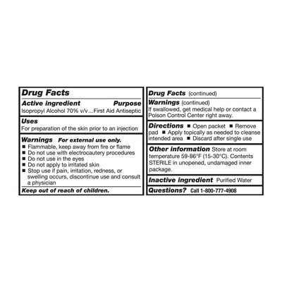 Large Alcohol Prep Pads, Box of 100, drug facts