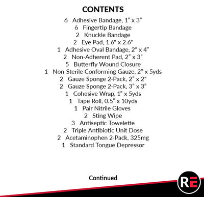 Personal Plus First Aid Kit, contents part 1