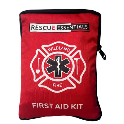Wildland Fire Personal First Aid Kit by rescue essentials showing front of nylon zippered pouch