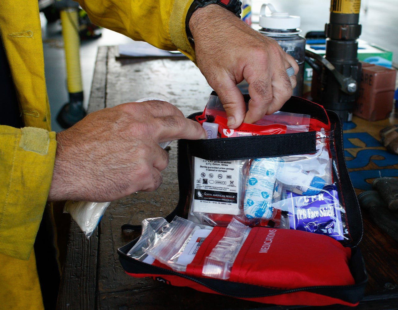 Wildland Fire Personal First Aid Kit- Opened by firefighter 