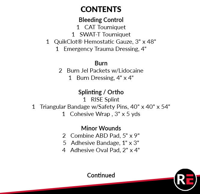Motorcycle Operator IFAK, contents list part 1