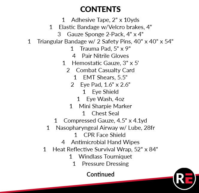 Outdoor Range Medical Kit, contents list part 1