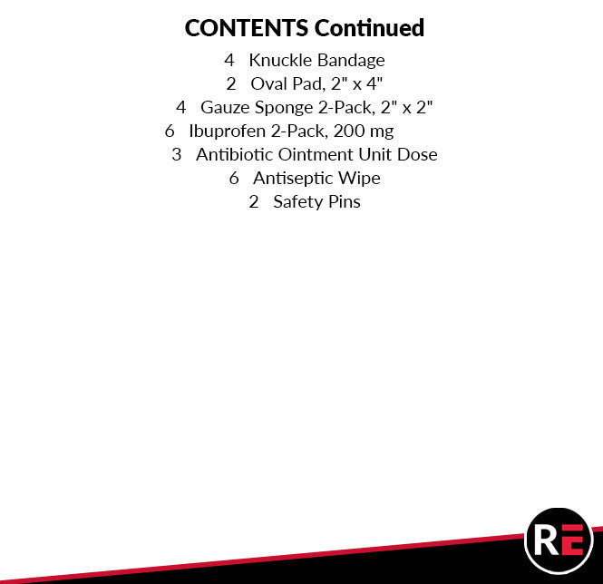 Outdoor Range Medical Kit, contents list part 2