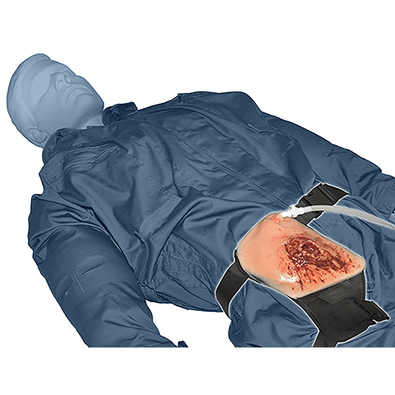 TrueClot Inguinal Trainer, on manikin laying down