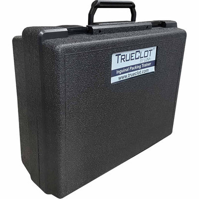 TrueClot Inguinal Trainer, case at an angle