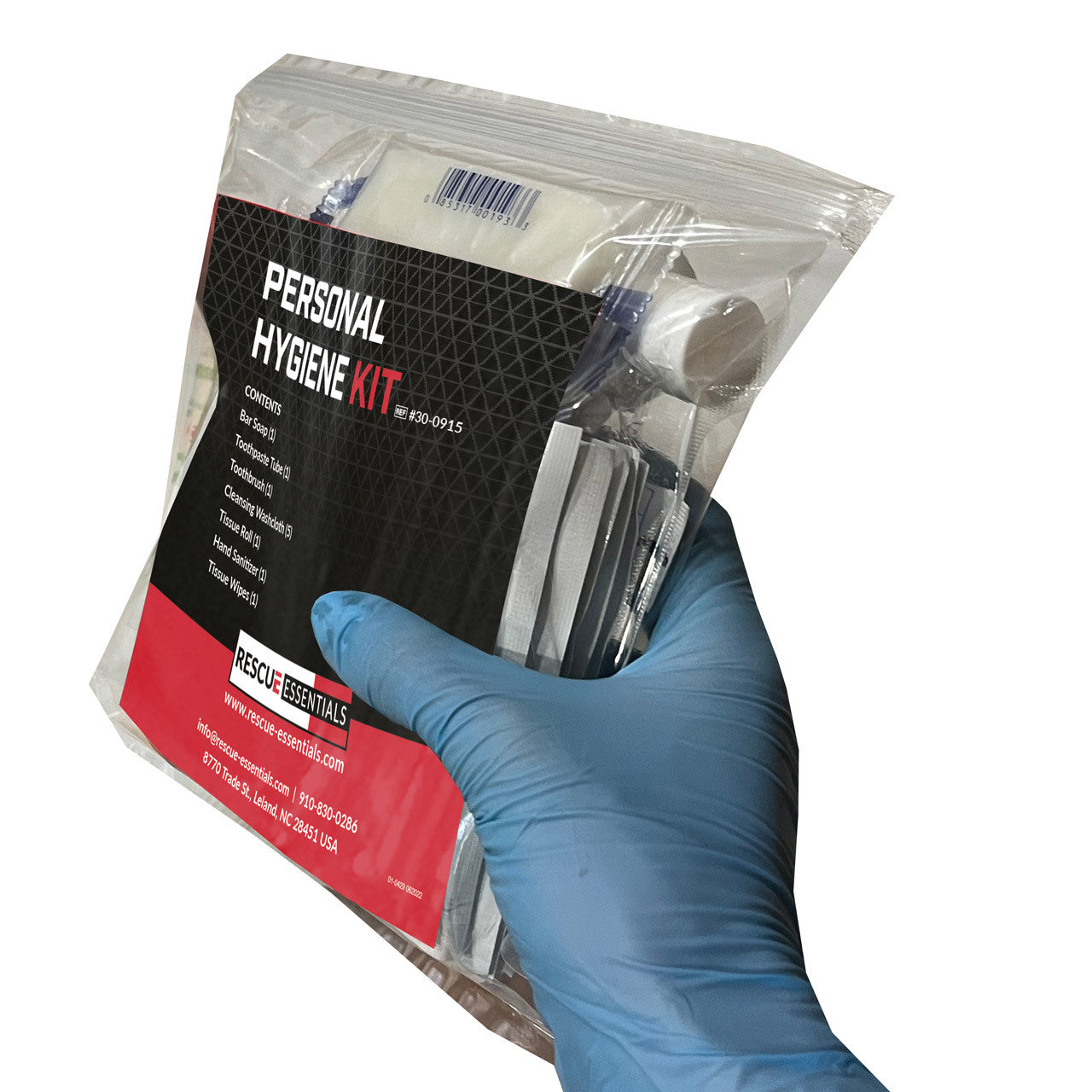 Basic Personal Hygiene Kit, in hand-side view