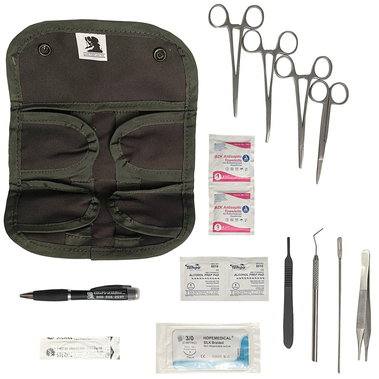 Military Surgical Kit with contents laid out