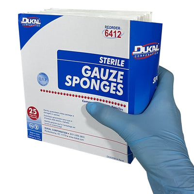 Sterile Gauze 4" x 4" Sponges, box in hand