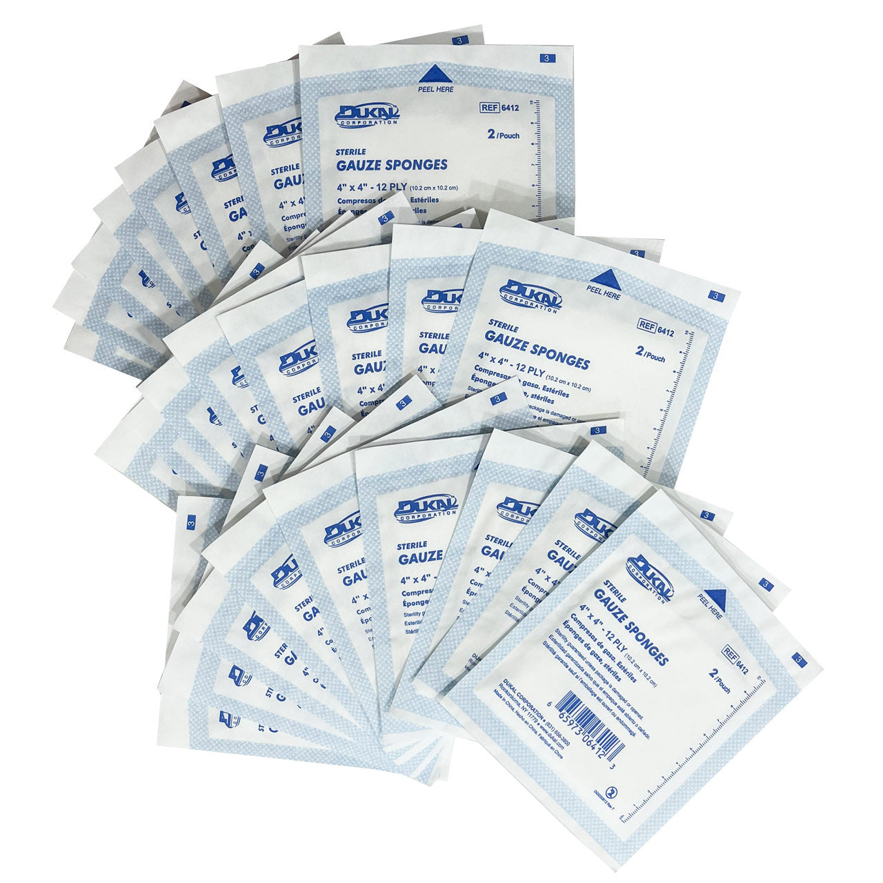 Sterile Gauze 4" x 4" Sponges, laid out
