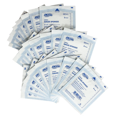 Sterile Gauze 4" x 4" Sponges, laid out