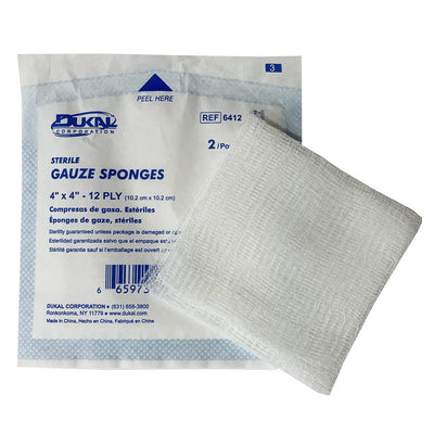 Sterile Gauze 4" x 4" Sponges with packaging