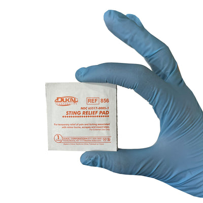 Sting Relief Wipes, unit in hand