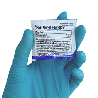 Sani Hands Antimicrobial Hand Wipe in hand
