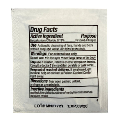 single BZK Antiseptic Towelette, back