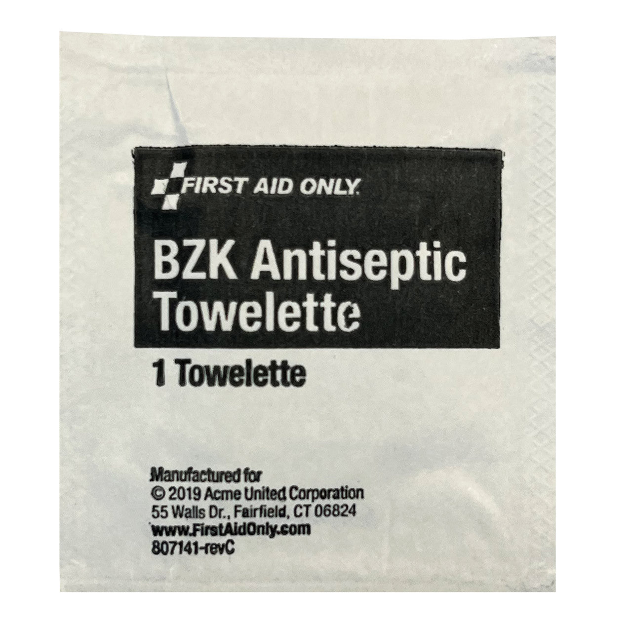 single BZK Antiseptic Towelette, front