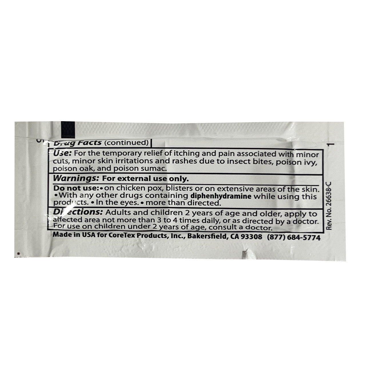 Anti-Itch Gel Unit Dose, back of dose packaging 