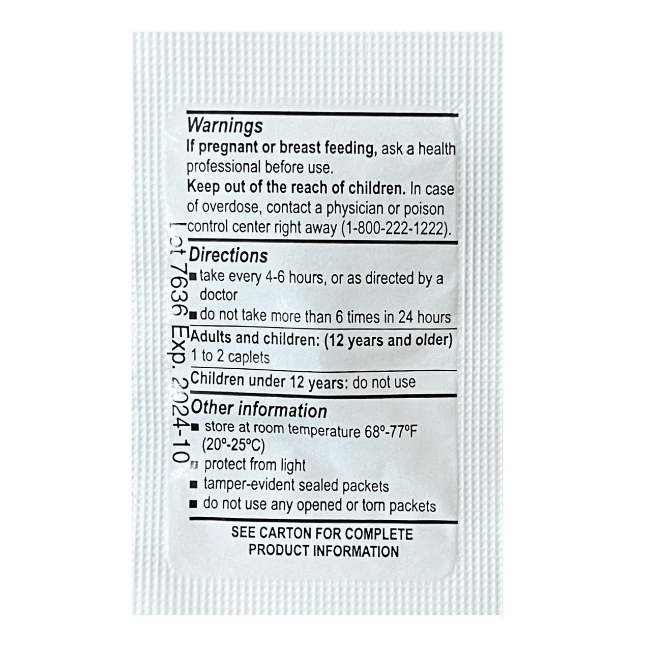 Medications Unit Dose Pack (Ibuprofen, Acetaminophen, Aspirin, Loperamide, Diphenhydramine, & Calcium Carbonate)