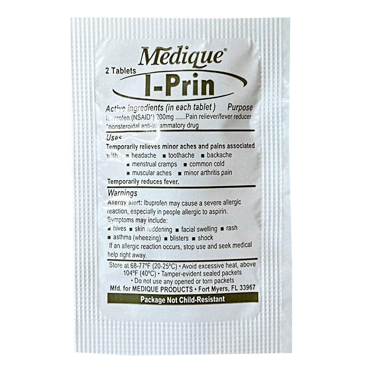 Medications Unit Dose Pack (Ibuprofen, Acetaminophen, Aspirin, Loperamide, Diphenhydramine, & Calcium Carbonate)