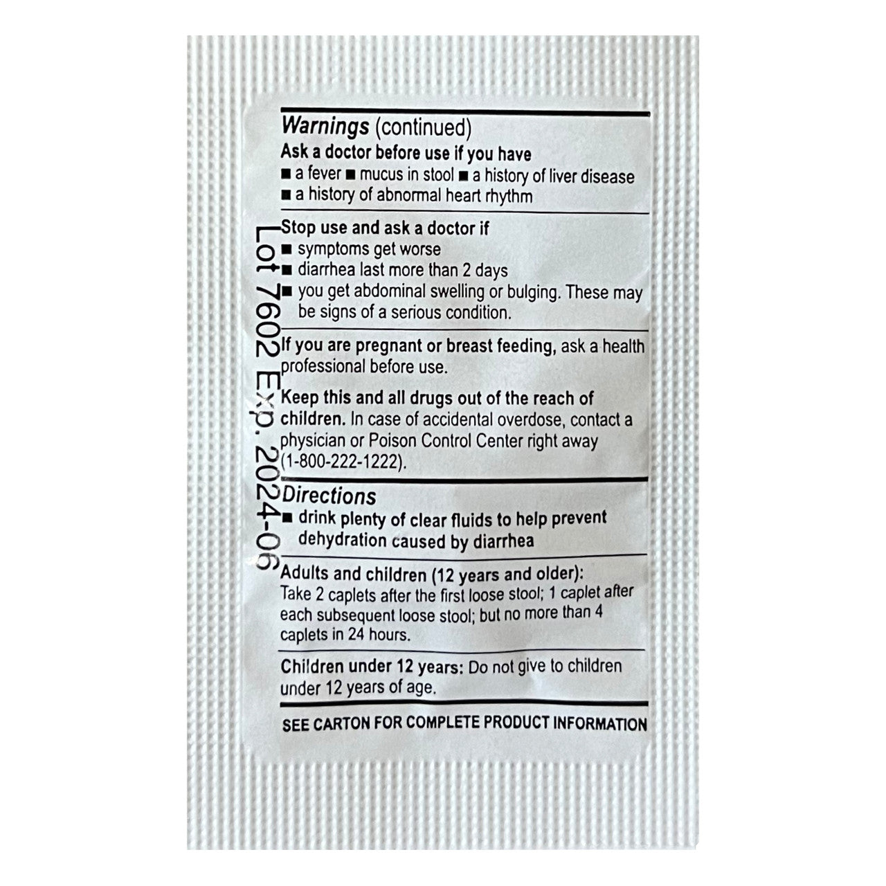 Medications Unit Dose Pack (Ibuprofen, Acetaminophen, Aspirin, Loperamide, Diphenhydramine, & Calcium Carbonate)