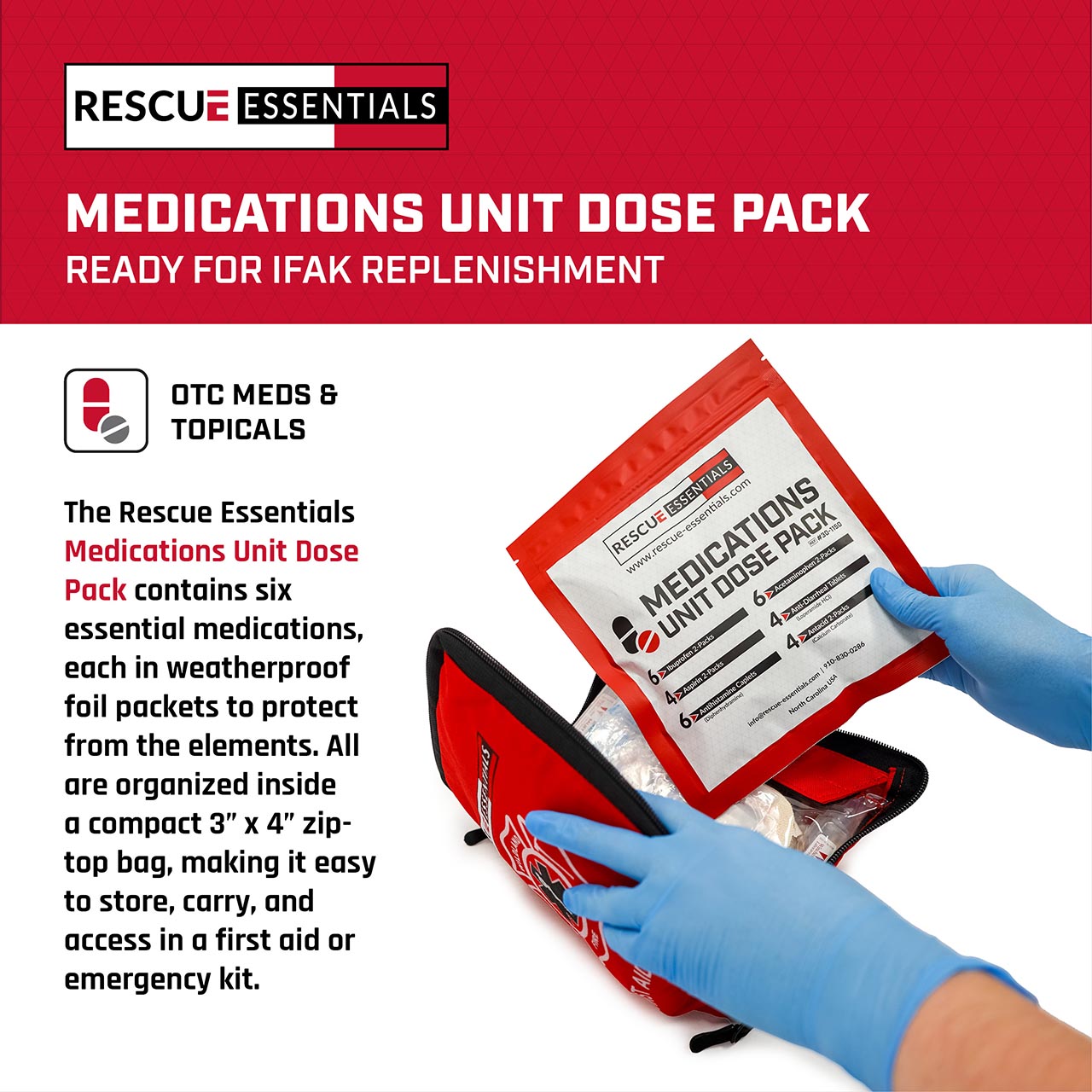 Medications Unit Dose Pack (Ibuprofen, Acetaminophen, Aspirin, Loperamide, Diphenhydramine, & Calcium Carbonate)