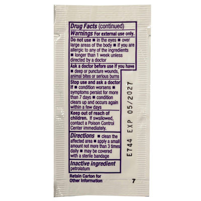 Topical Treatments Unit Dose Antibiotic Ointment, back of packaging